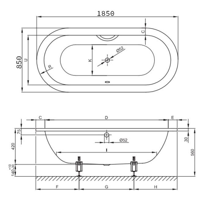 Опора для ванны, Bette, универсальная, комплект-2 штуки