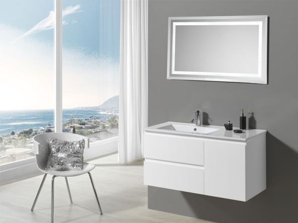 IBX Delia 80 см левый: тумба (3 ящика) и белая раковина из мин литья Nantes, цвет мебели пино джексон