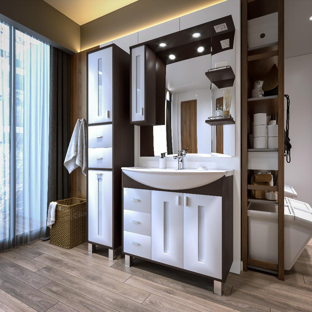 Комплект мебели для ванной Бриклаер БАЛИ 85LV, венге/белый, артикул БАЛИ 85LV