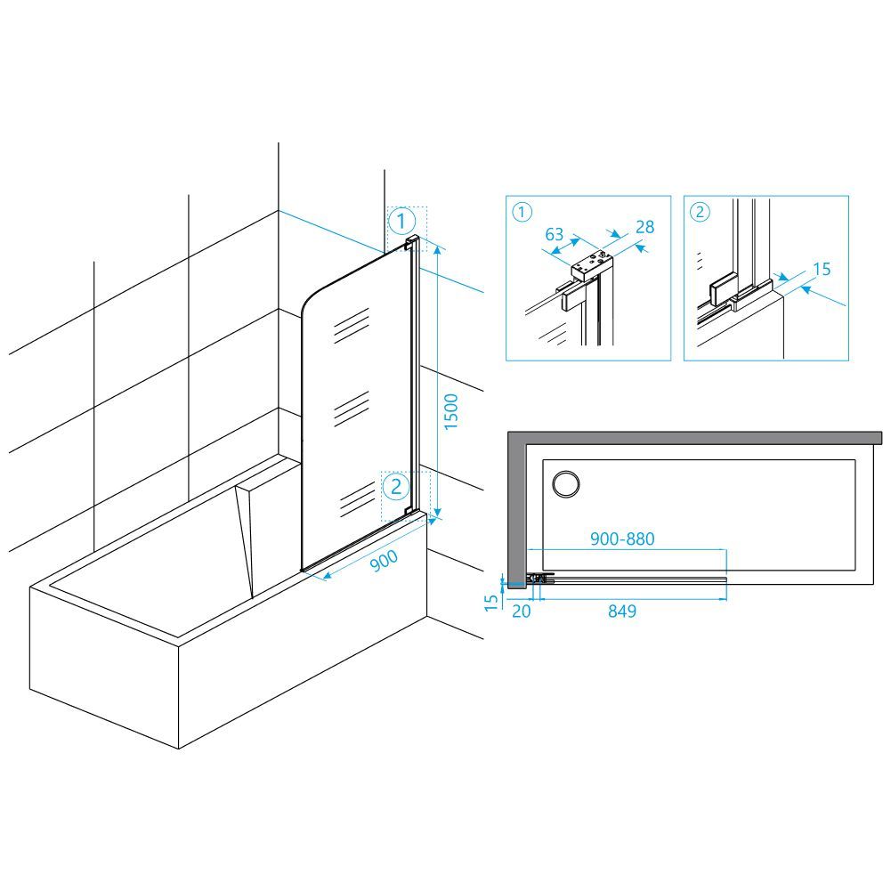 Шторка на ванну RGW SC-01 (900, Прозрачное)