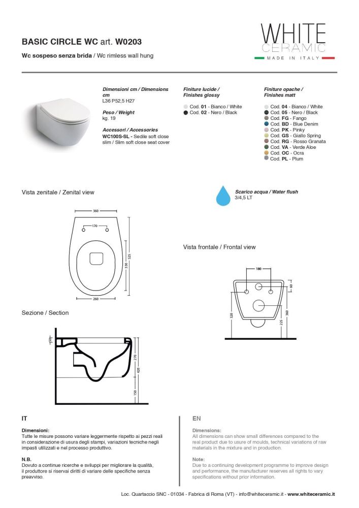 White Ceramic Basic, комплект подвесного безободкового унитаза с быстросъемным ультратонким сиденьем микролифт, цвет белый матовый, артикул W0203SET04/Basic