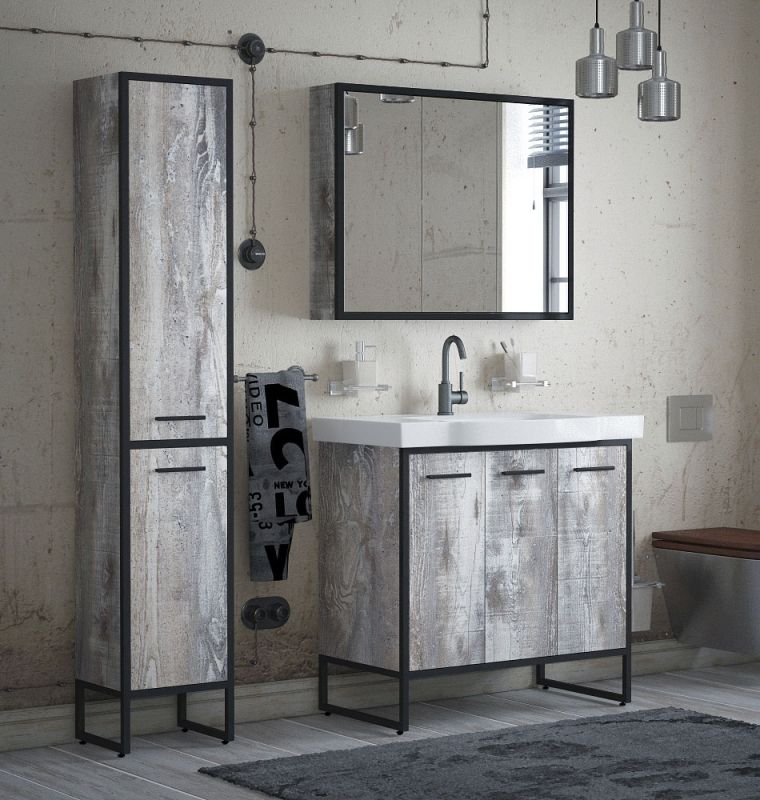 Шкаф-пенал "Айрон 35", черный/антик