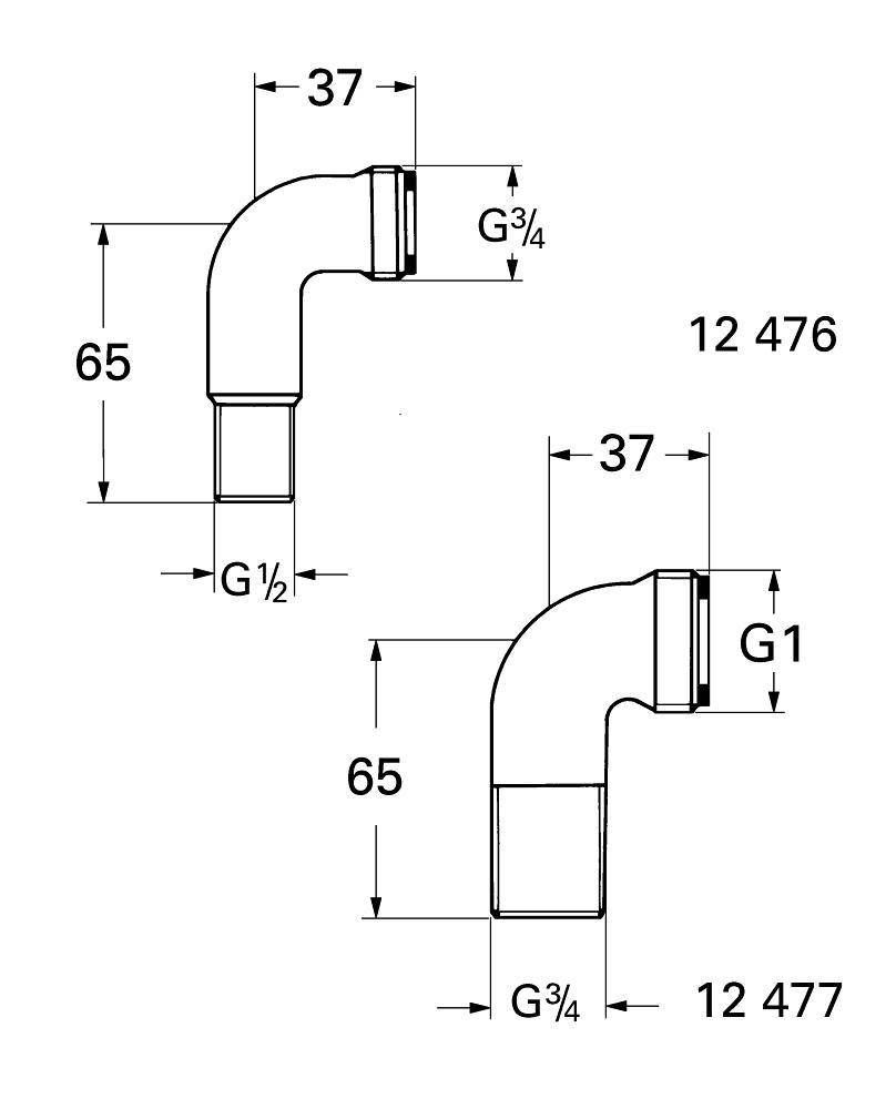 Соединительный уголок 1/2 x 3/4 GROHE, хром (12476000) Соединительный уголок 1/2 x 3/4 GROHE, хром (12476000)