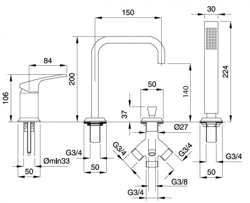 Смеситель на борт ванны CEZARES LEGEND-BVDM