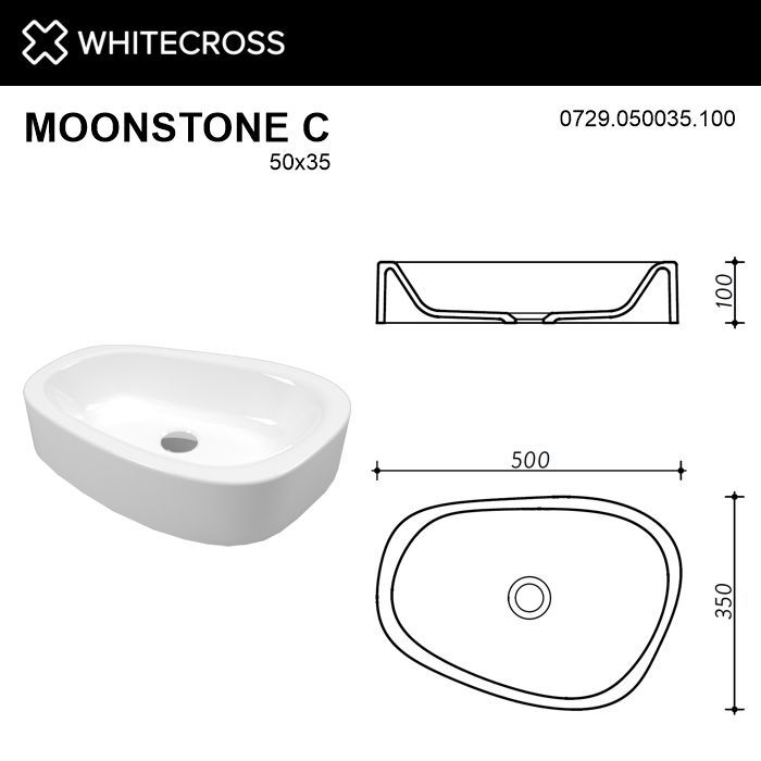 Умывальник WHITECROSS Moonstone C 50x35 (белый глянец) иск. камень