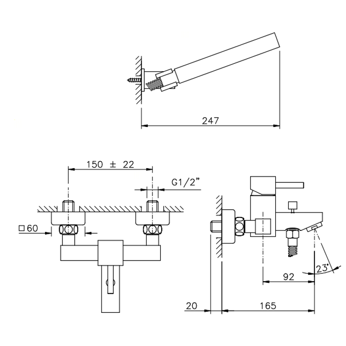 Nicolazzi Antelao Смеситель для ванны с душем настенный на 2 отверствия, цвет: хром