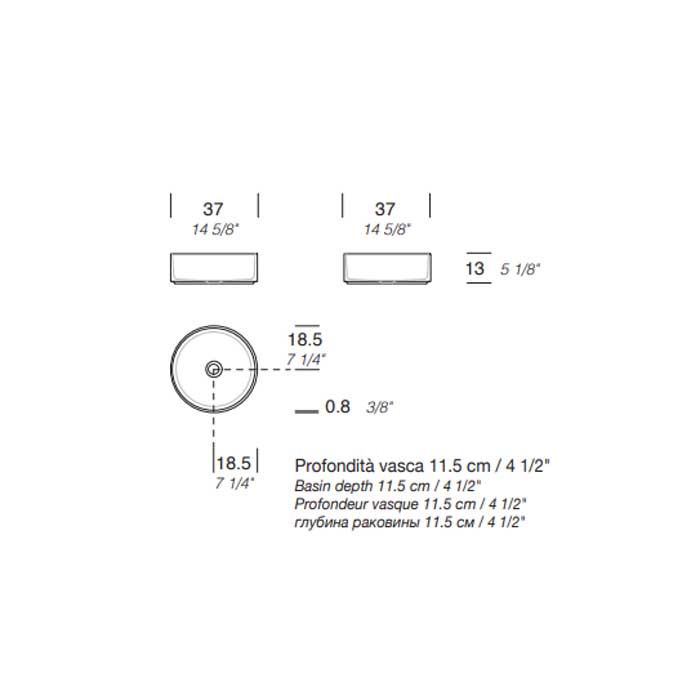 MILLDUE  Раковина  BASIC C37 накладная из CERAMILUX ,37х13 см, без отв для смесителя, цвет белый матовый