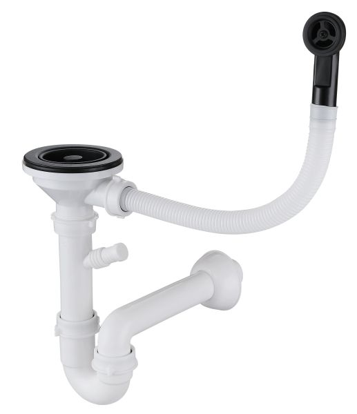 GRANFEST  Сифон одинарный  3 1/2" черный  с круглым переливом и отводом  арт. GF-