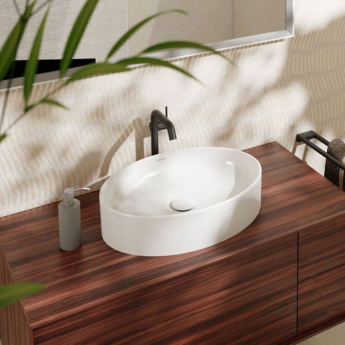 Раковина, Hansgrohe, Xuniva D, ширина, мм-550, глубина, мм-400, высота, мм-130, тип установки-накладной (настольный), отверстия для смесителя-отсутствуют, без перелива, материал-керамика, крепления в комплекте, цвет-белый Раковина, Hansgrohe, Xuniva D, ширина, мм-550, глубина, мм-400, высота, мм-130, тип установки-накладной (настольный), отверстия для смесителя-отсутствуют, без перелива, материал-керамика, крепления в комплекте, цвет-белый