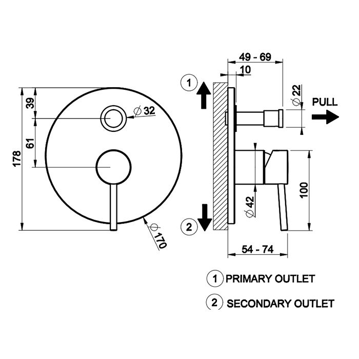 Gessi Emporio Via tortona Внешние части для настенного смесителя на 2 выхода с переключателем ванна-душ, цвет: Finox Brushed Nickel, артикул 44667#149