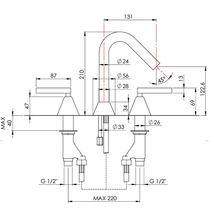 Nicolazzi Flag  Смеситель для раковины на 3 отв, излив 131 мм, цвет хром Nicolazzi Flag  Смеситель для раковины на 3 отв, излив 131 мм, цвет хром