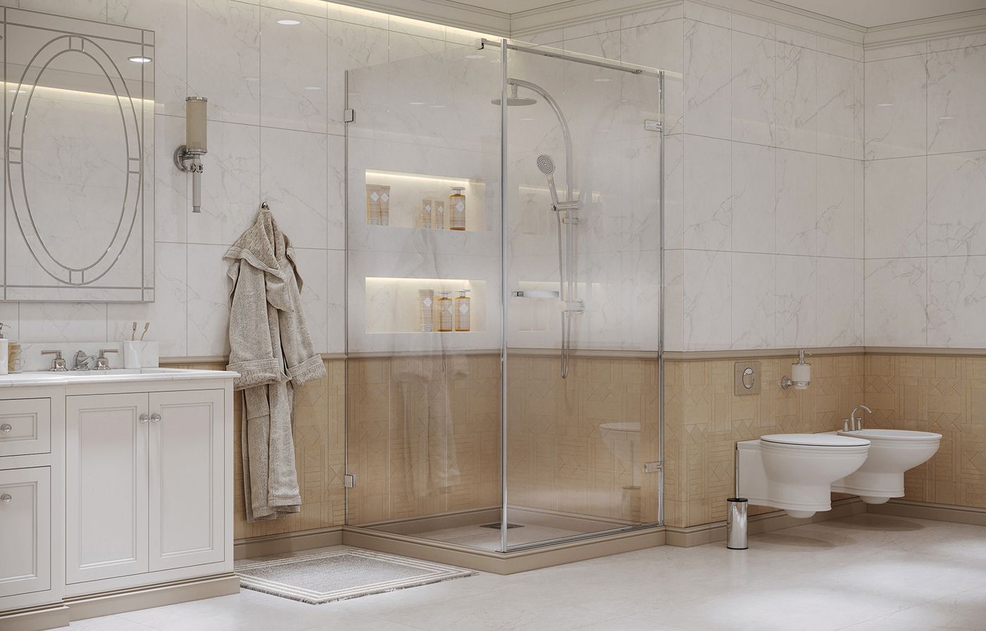 Душевой уголок Ambassador Abner 10011102R-ST1, квадратный, линейный трап, 100х100