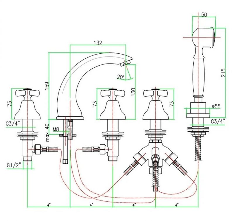 Смеситель на борт ванны Webert Armony AM730401015 Хром