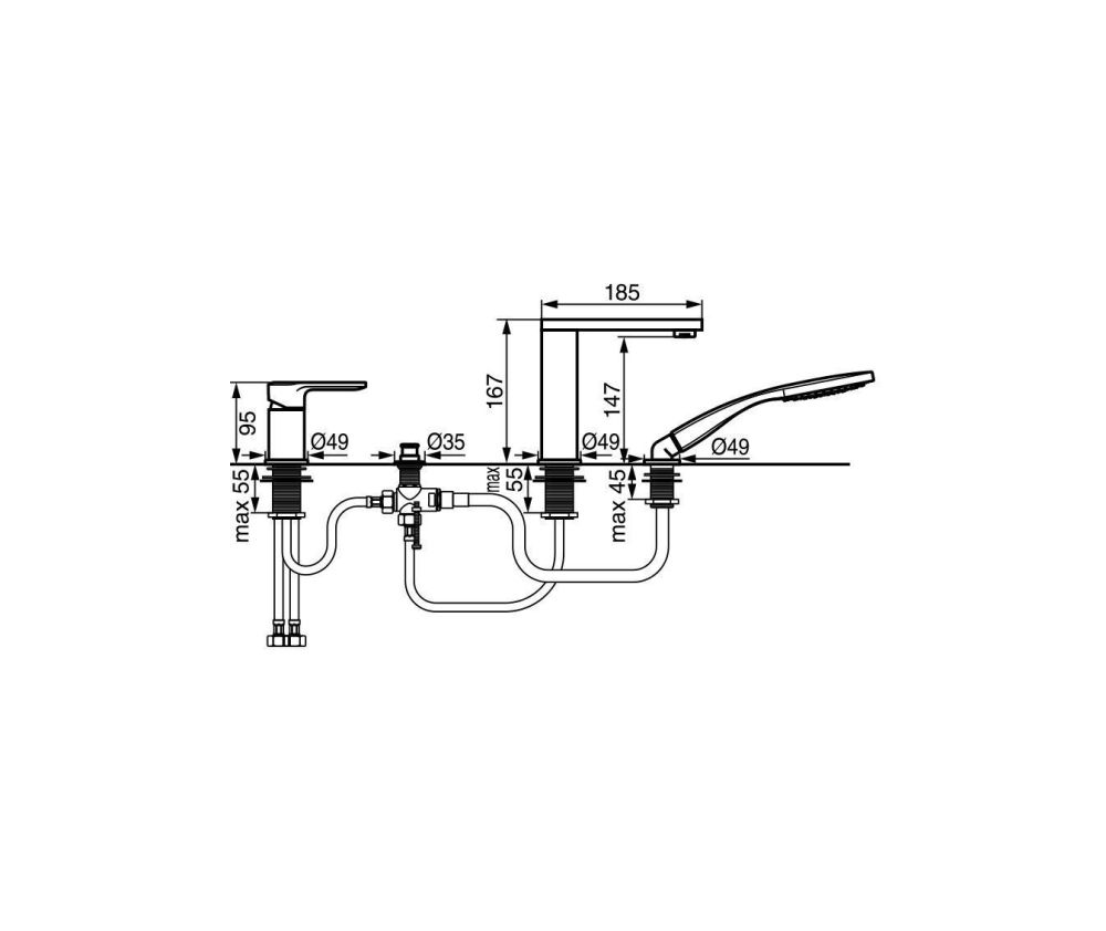 Emmevi Nefer, комплект однорычажного смесителя на борт ванны на 4 отверстия, цвет хром