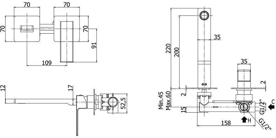 Смеситель для раковины Paffoni Elle EL105NO70 (с внутренней частью)