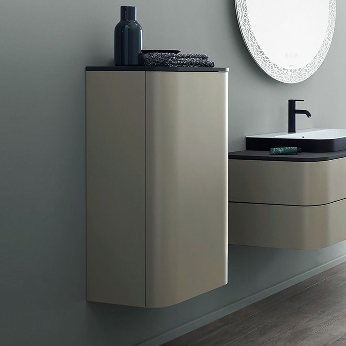 Duravit Happy D.2 Plus Пенал подвесной 880x400x360мм с 2 стеклянными полками, 1 дверь, петли слева, цвет: stone grey satin matt (без топа), артикул HP1260L9292