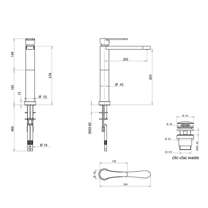 Bongio O'Clock Green Смеситель для раковины высокий, с выпуском clic-clac, цвет золото