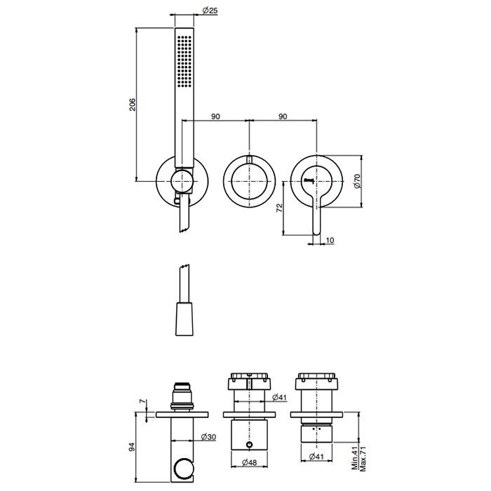 Смеситель для душа, Fima Carlo Frattini, Snap, тип открывания воды-однорычажный, тип регулирования воды-керамический картридж, монтаж-настенный встраиваемый, отверстия для монтажа-3, внутренняя часть-необходимо заказать, в комплекте-переключатель, держате
