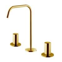 FIMA|Carlo Frattini So Смеситель для раковины, на 3 отверстия, без ручек, поворотный излив Ø 10 мм., с донным клапаном click-clack, цвет золото