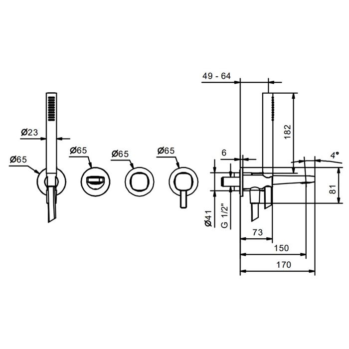 Fantini Lame Смеситель для ванны, встраиваемый, на 2 источника, излив 150мм, с ручн.душем, (наружняя часть), цвет: хром