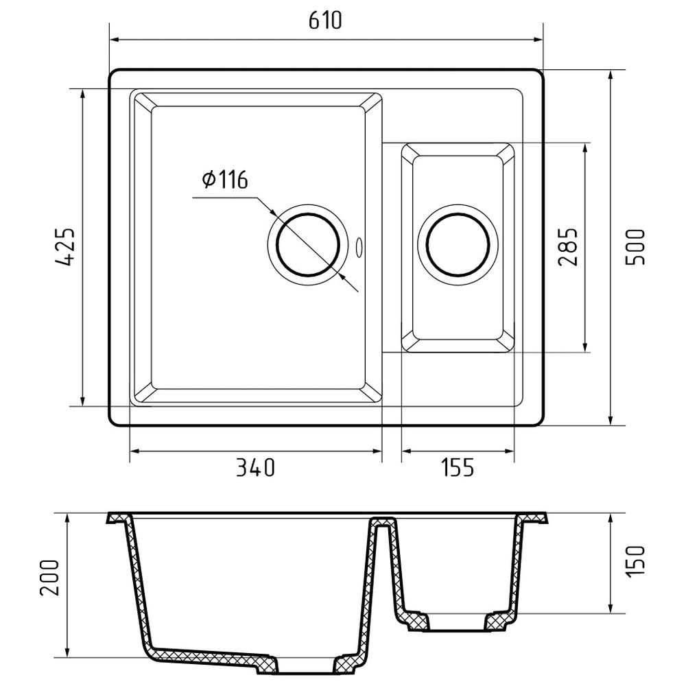 Кухонная мойка GranFest QUADRO 610K, иней, артикул Q-610K иней
