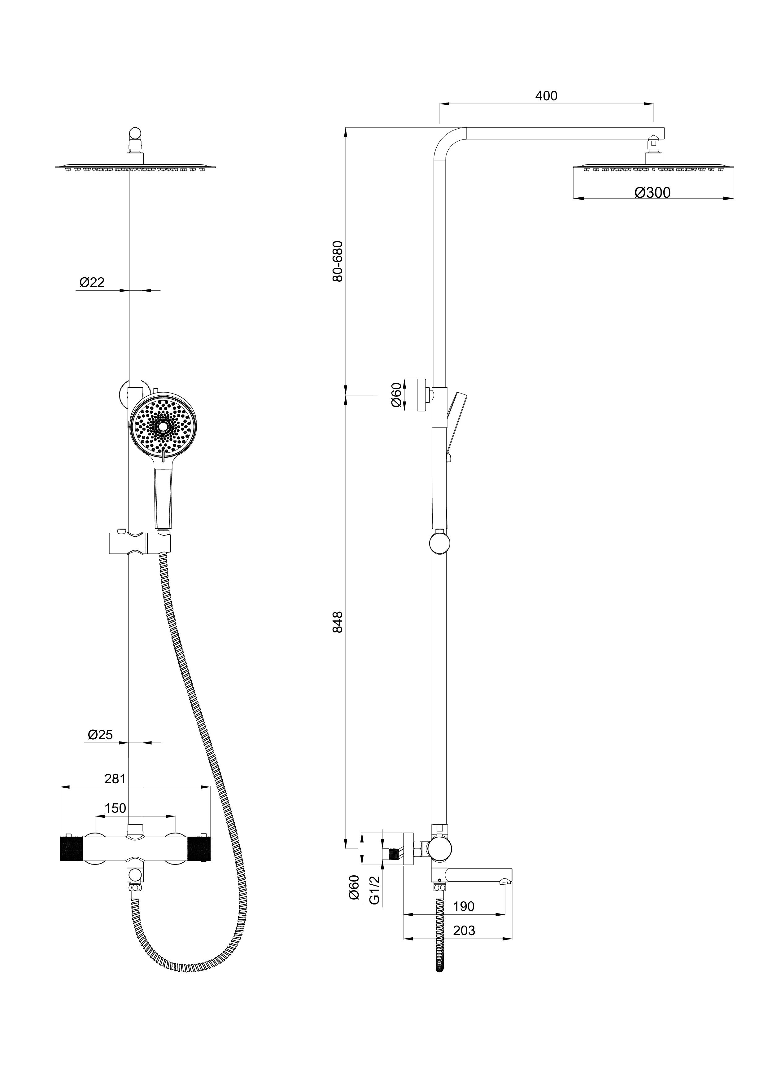 Душевая система с термостатом WONZON & WOGHAND, Брашированное золото (WW-88739902-BG)