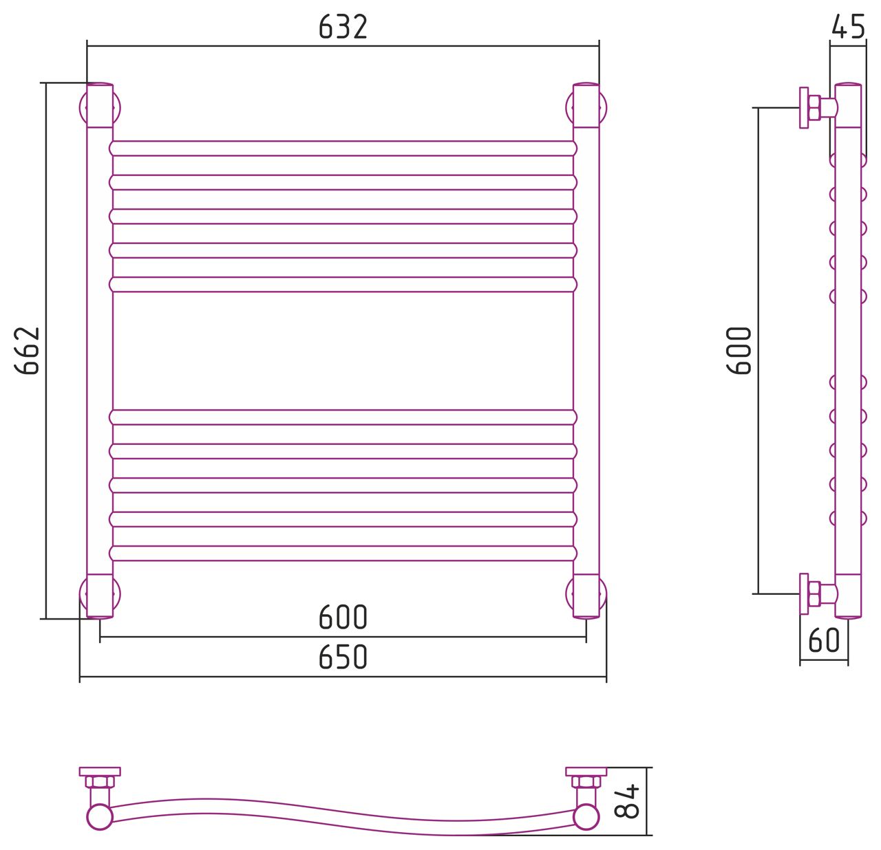 Полотенцесушитель водяной "ФЛЮИД+" 600х600 (Матовый Белый)