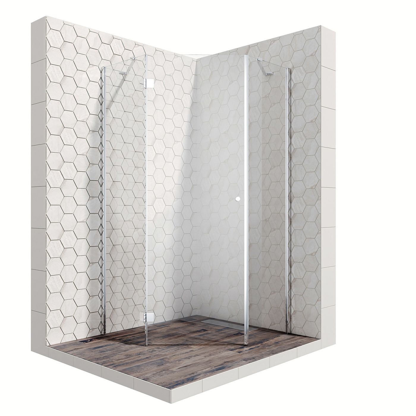 Душевой уголок Ambassador Diamond 12011111L-ST2, пятиугольный, линейный трап, 90х90