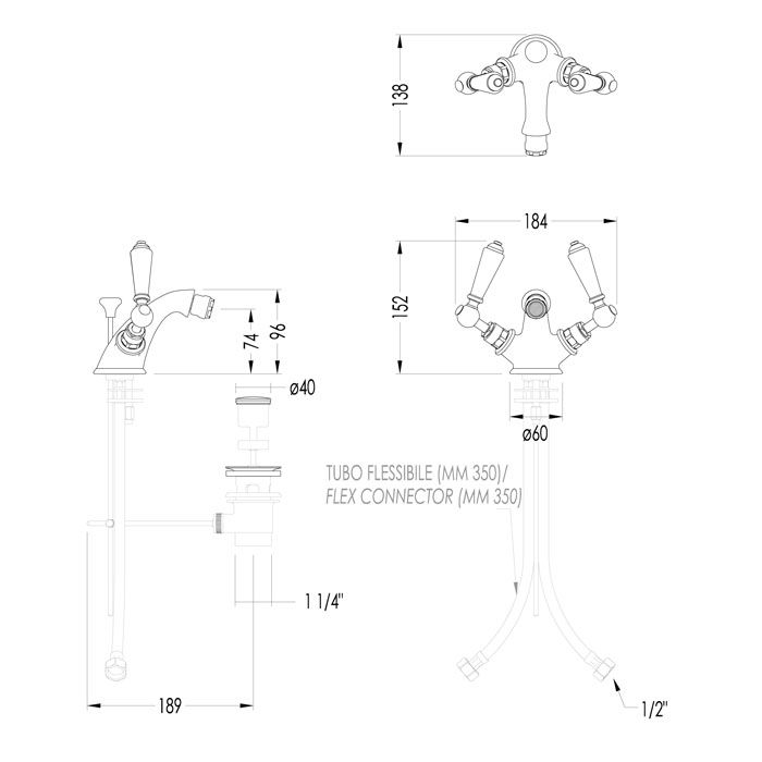 Devon Dandy Смеситель для биде на 1 отв., с донным клапаном, c ручками белыми, цвет: светлое золото