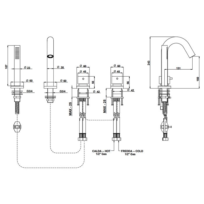 Bongio Time 2020 Встраиваемый смеситель для ванны с душевым к-том, из нержавеющей стали, артикул 73531AS0D