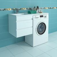 Тумба под раковину Санта Марс 48 см, 700262, над стиральной машиной, 2 ящика, подвесная, без ручек, белый(ум. Лидер 1100 литой мрамор)