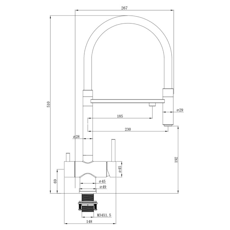 Смеситель для кухни с гибким изливом и подключением фильтра WesnaArt EKO05-160, сатин, артикул EKO05-160
