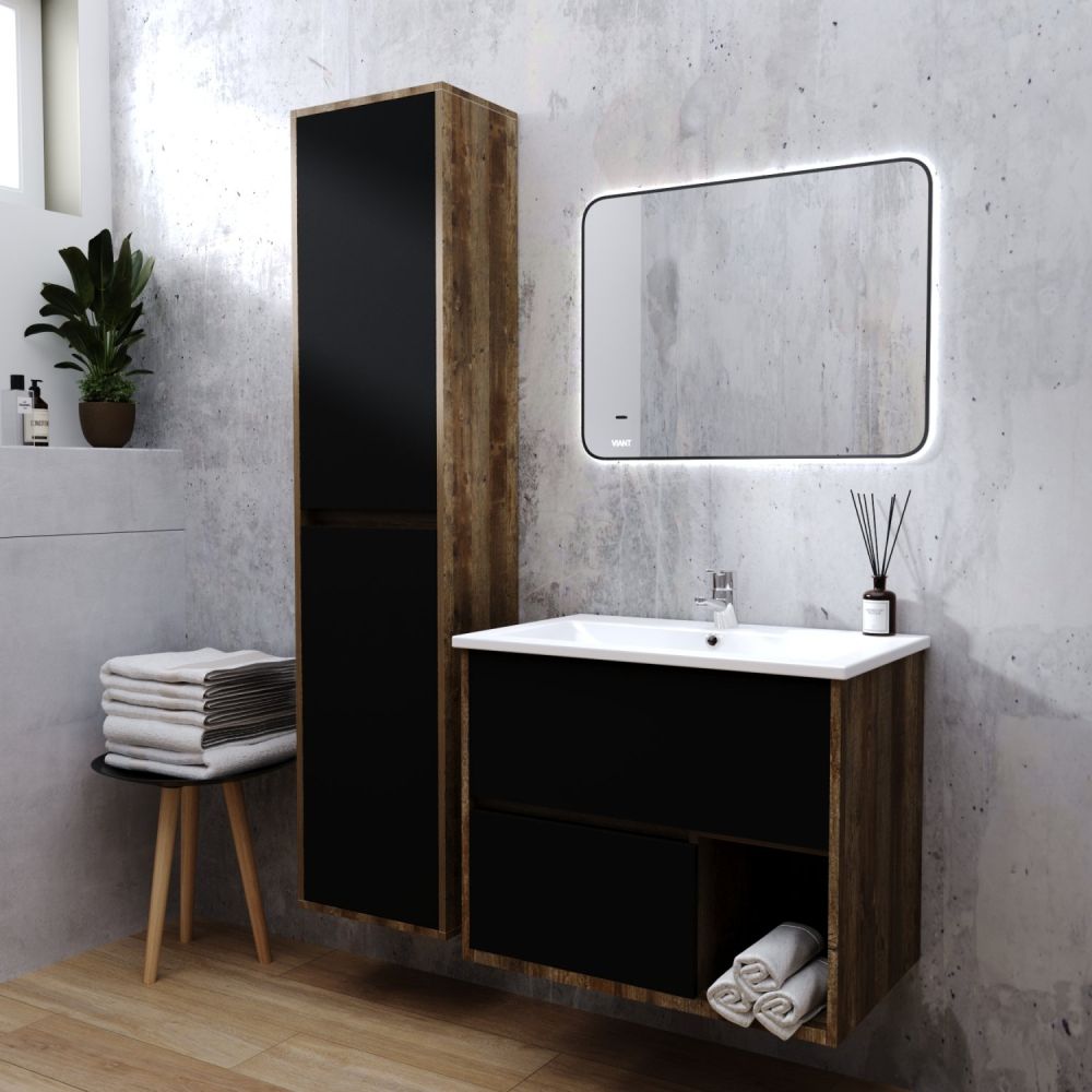 Тумба VIANT "Люксембург" 2 ящика подвесная черный 446х556х560 под раковину 1WH501606 (Элина 60) (VLUX60ELCH-T2YP), артикул VLUX60ELCH-T2YP