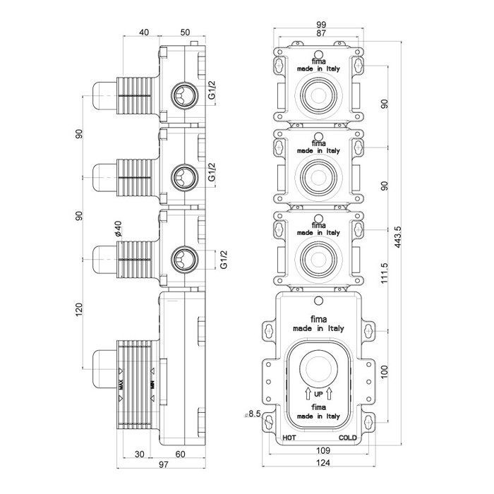 Внутренняя часть, Fima Carlo Frattini, Fimathermbox, назначение-смеситель для душа термостатический