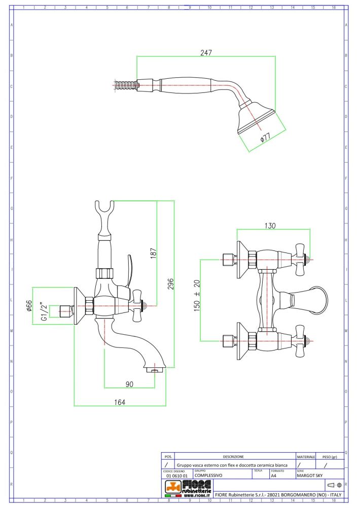 Fiore Margot Sky, двухвентильный смеситель для ванны с набором для душа, цвет хром - Swarovski
