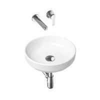 Комплект 4 в 1 Lavinia Boho Bathroom Sink Slim 21510179, накладная фарфоровая раковина 40 см, встраиваемый смеситель со скрытым механизмом, латунный сифон, донный клапан quick-clac
