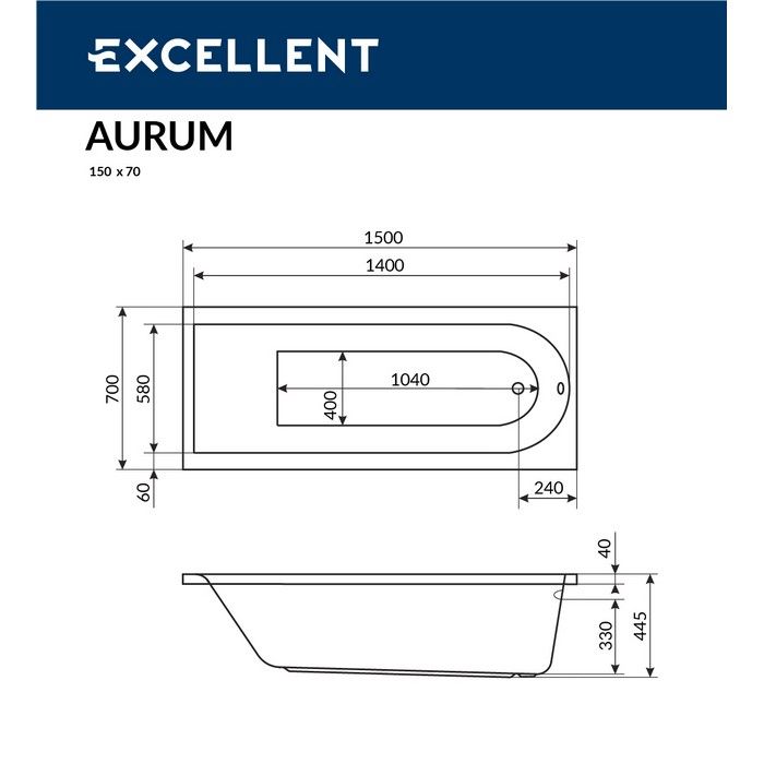 Ванна ACTIMA Aurum 150x70 "HYDRO+" (хром)