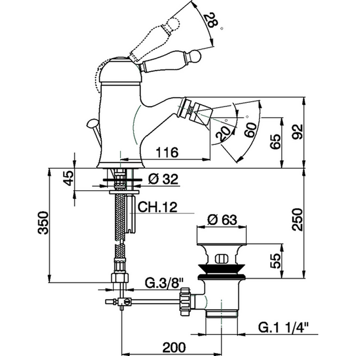 CISAL Arcana Empress Смеситель однорычажный для биде на 1 отверстие с донным клапаном, цвет бронза