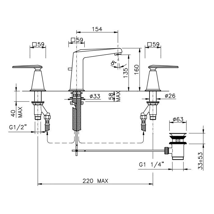 Nicolazzi Vincent Смеситель для раковины на 3 отверстия, излив: 154мм, цвет: Old Iron Matt