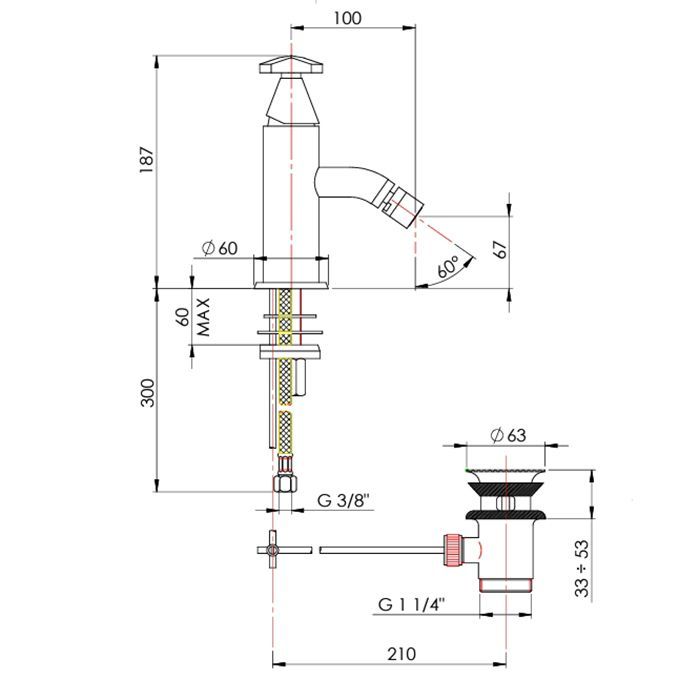 Nicolazzi Star  Смеситель для биде однорычажный , с донным клапаном,цвет хром, артикул 4823CRA1