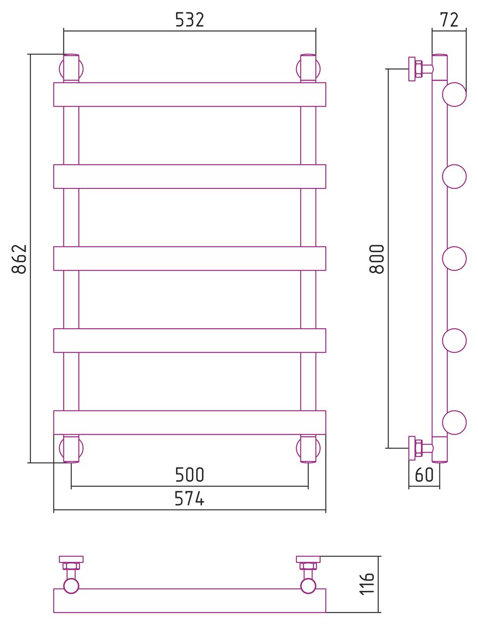 Полотенцесушитель водяной АТЛАНТ 800х500 (Шампань)