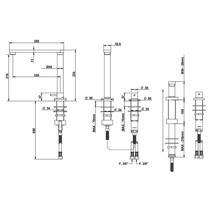 Bongio Kitchen  Смеситель для мойки на 2 отв, цвет матированный никель, артикул 08480NS00
