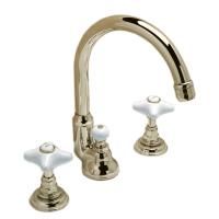 Devon White Rose Смеситель для раковины с высоким изливом на 3 отв., с донным клапаном, цвет: золото