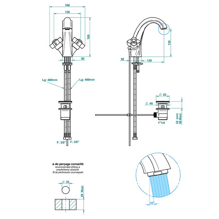 THG PETALE DE CRISTAL CLAIR LISERE DORE Смеситель для раковины на 1 отверстие, с донным клапаном, цвет полированное золото