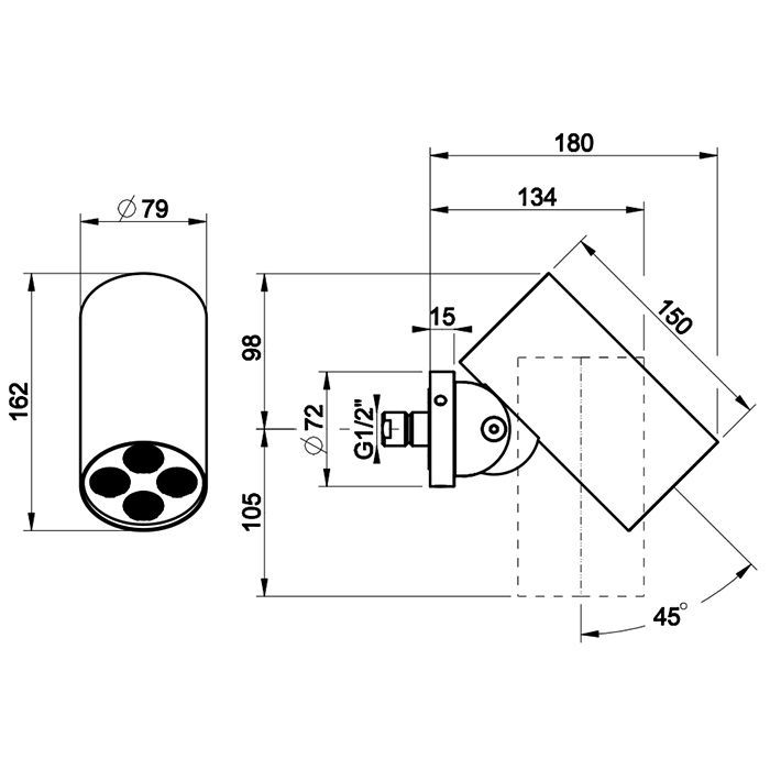 GESSI 316 RIGATO Верхний душ Ø79 мм., с настенным креплением, распыление, цвет Steel Brushed