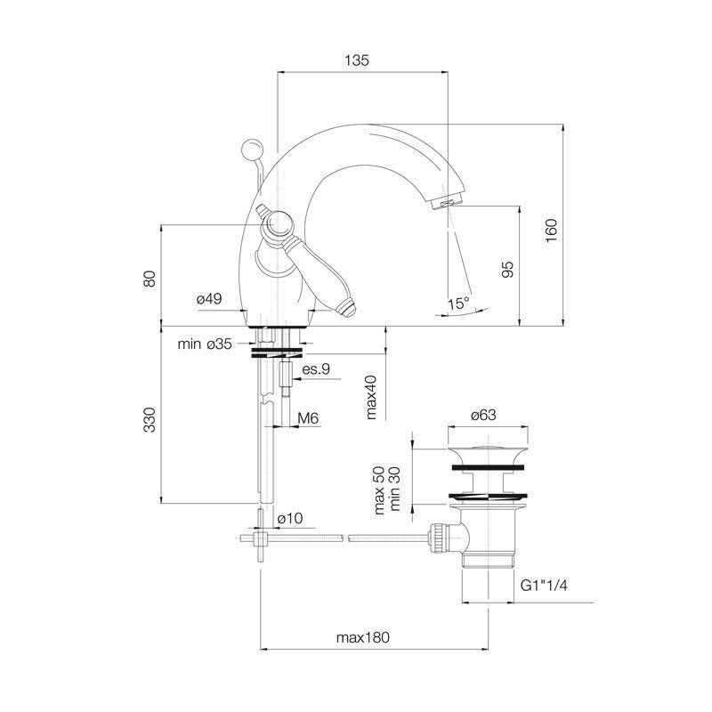 FIMA|Carlo Frattini Herend Смеситель для раковины, на 1 отверстие, с донным клапаном, цвет хром