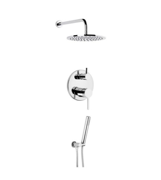 Emmevi Filobrass,  душевой комплект на 2 потребителя с круглым верхним душем Ø 250мм и кронштейном 350мм, цвет черный матовый