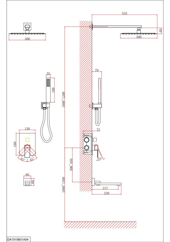Душевая система для ванны и душа DK встраиваемая с изливом матовый белый Bayern.Liszt (DA1515608A04), артикул DA1515608A04