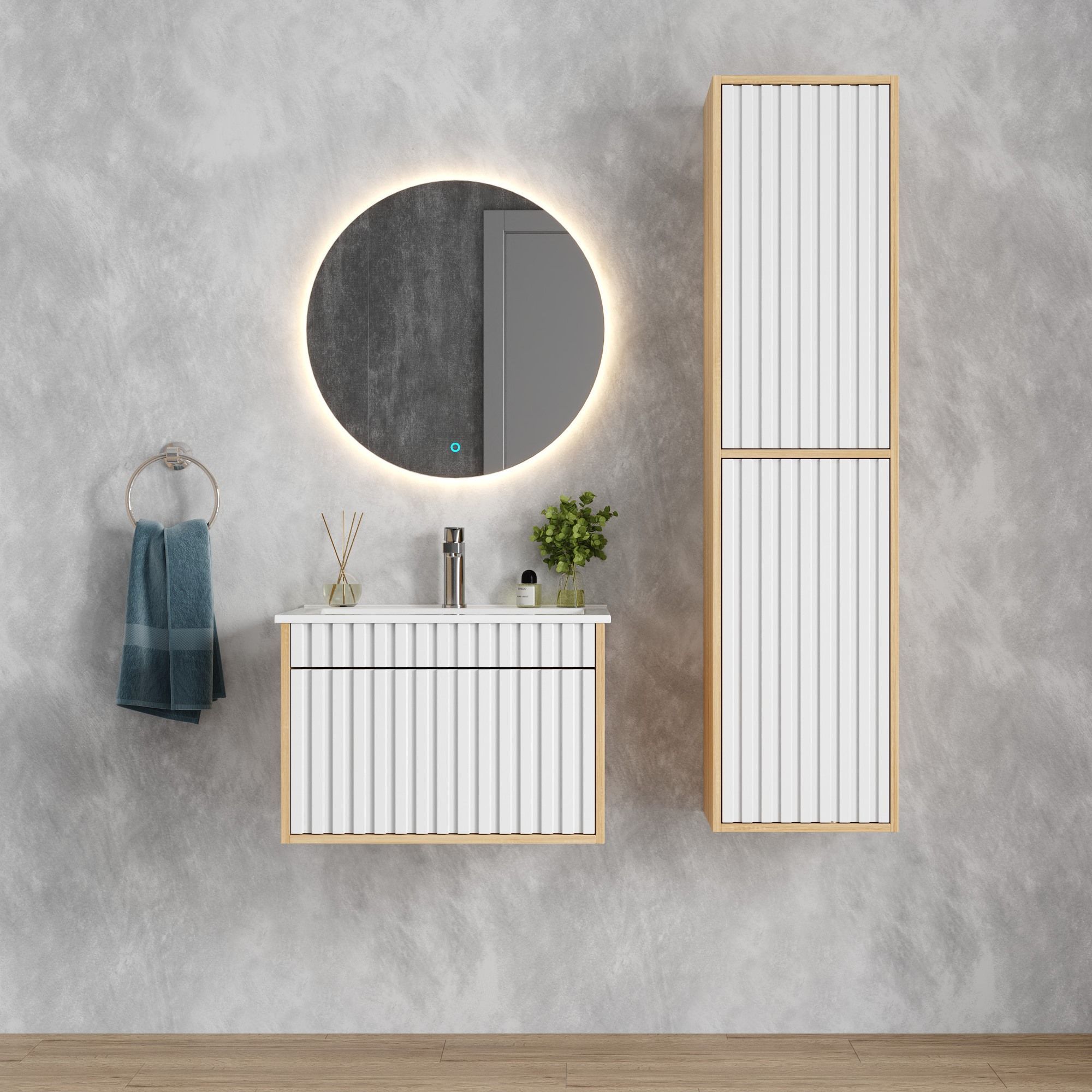 Тумба Onika Дайлер 60 подвесная белая/дуб сонома (ум. Бергамо Нова 60)