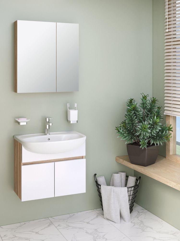 Тумба Runo Лада 60 подвесная блэквуд/белый под умывальник 00000000154 (Уют 60) (00-00004578), артикул 00-00004578